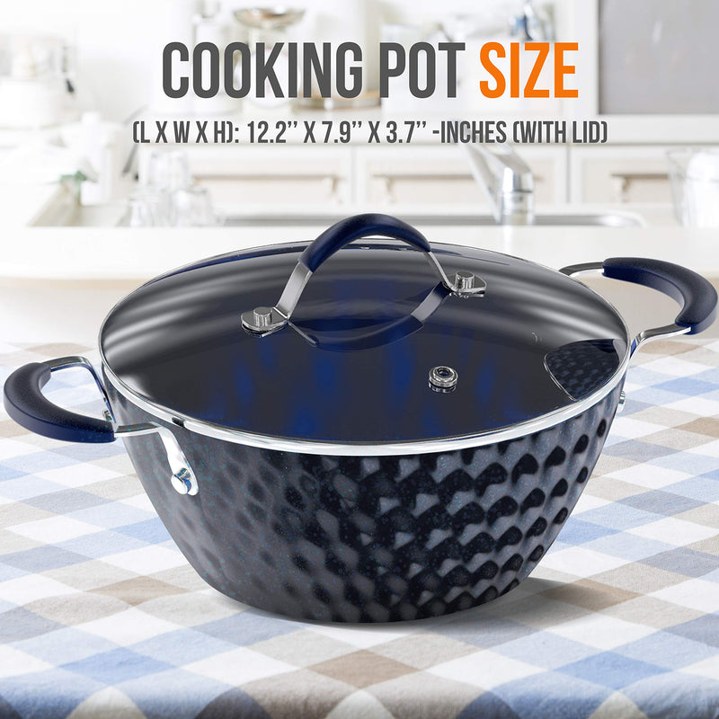 Durable Non-Stick Dutch Oven Pot - High-Qualified Kitchen Cookware with See-Through Tempered Glass Lids, 3.6 Quarts, Works with Model: NCCW11DS), One size, Blue - NutriChef PRTNCCW11DSDOP - NewNest Australia