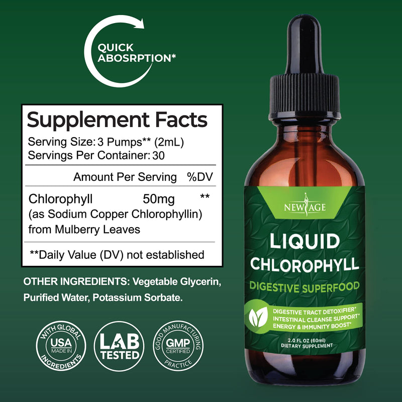 Chlorophyll Liquid Drops - 2 Pack - Natural Concentrate – Energy Booster, Digestion and Immune System Supports, Internal Deodorant, Liver Function- 240 Servings - NewNest Australia