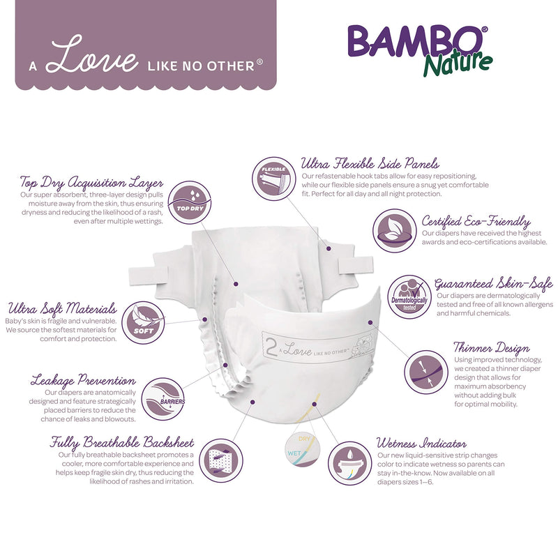 Bambo Nature Premium Eco-Friendly Baby Diapers (SIZES 1 TO 6 AVAILABLE), Size 1, 36 Count Size 1 (36 Count) - NewNest Australia