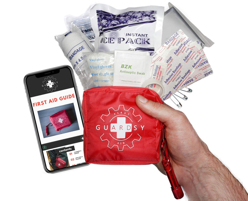 Guardsy Mini First Aid Kit | Compact Small Medical Emergency Survival Kit perfect for Car, Travel, Hiking, Camping, Outdoor, Cycling, Running, Home, Vehicle, Sports. With Digital First Aid Guide app - NewNest Australia