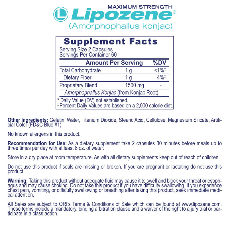 Lipozene MEGA Bottle - 120 Capsules - Largest Size Available - Appetite Suppressant and Control 120 Count (Pack of 1) - NewNest Australia