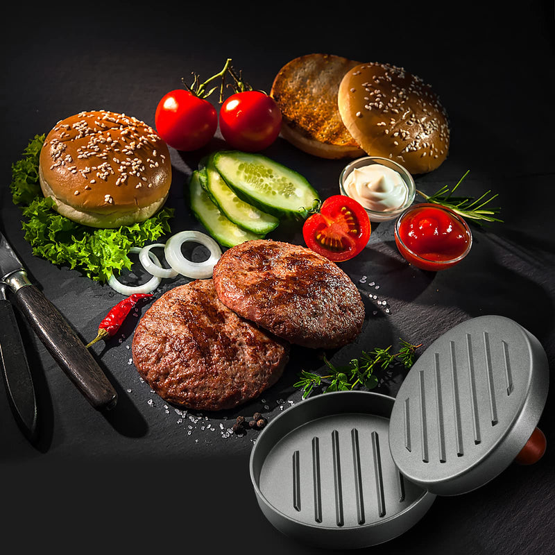 PIQUEBAR Burger Press Patty Maker Stainless Steel Hamburger Mold Non-Stick with 100 Patty Papers - NewNest Australia
