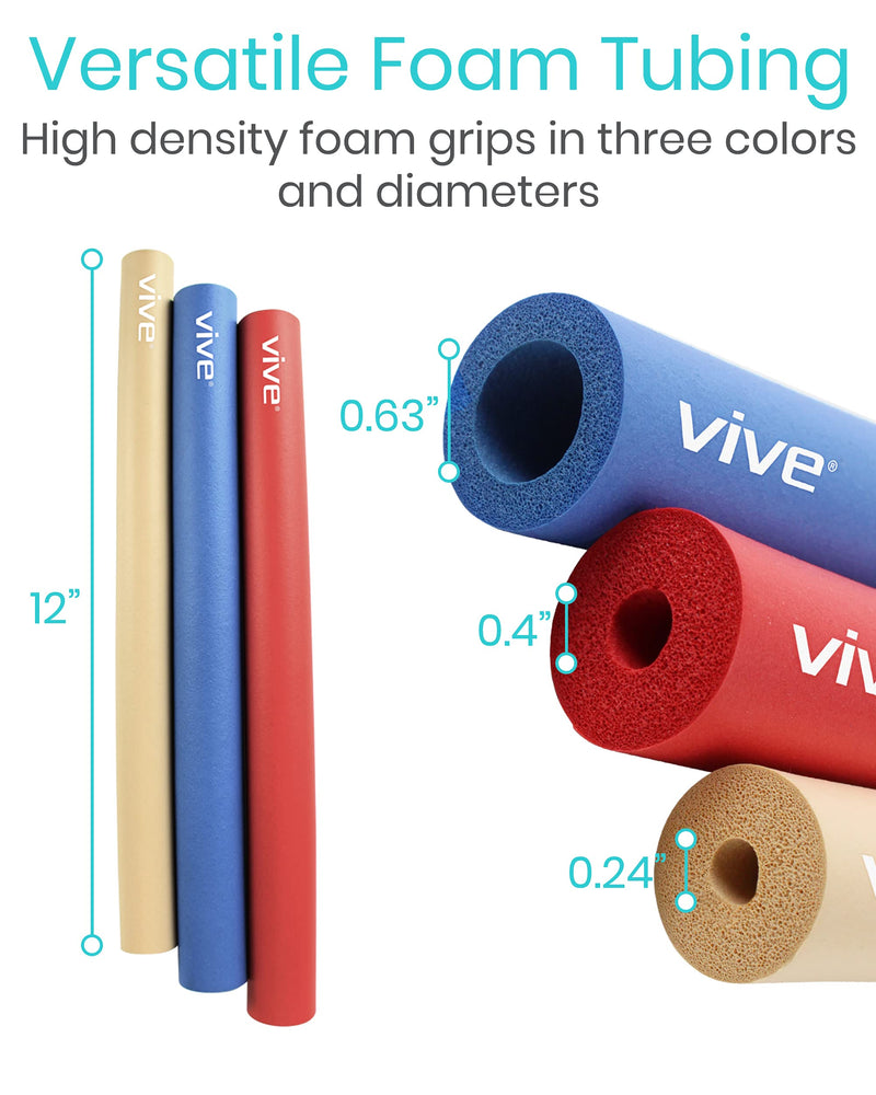 Vive Foam Tubing (9 Pack) - Utensil Padding Grips - Spoon, Fork Round Hollow Medical Closed Cell Tube - Cut to Length - Provides Wider, Larger Grip Pipe Tool for Dexterity, Disabled, Elderly - NewNest Australia