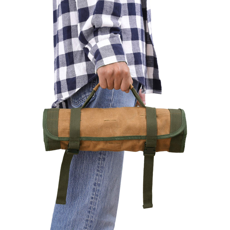 Heavy Duty Waxed Canvas Multi-purpose Tool Roll Pouch With 25 Pockets, Easy Storage, Durable (Khaki) Khaki - NewNest Australia
