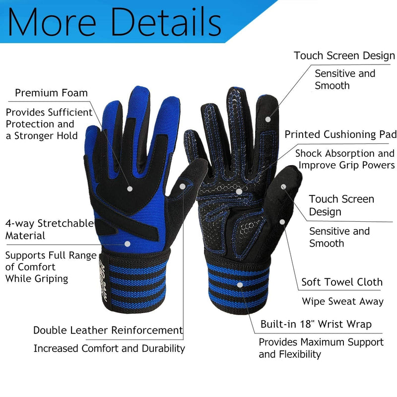 Weightlifting Workout Gloves Full Half Finger with Wrist Strap Support, Padded Grip for Weight Lifting Gym Fitness Exercise Training Men Male Full-Black Large - NewNest Australia