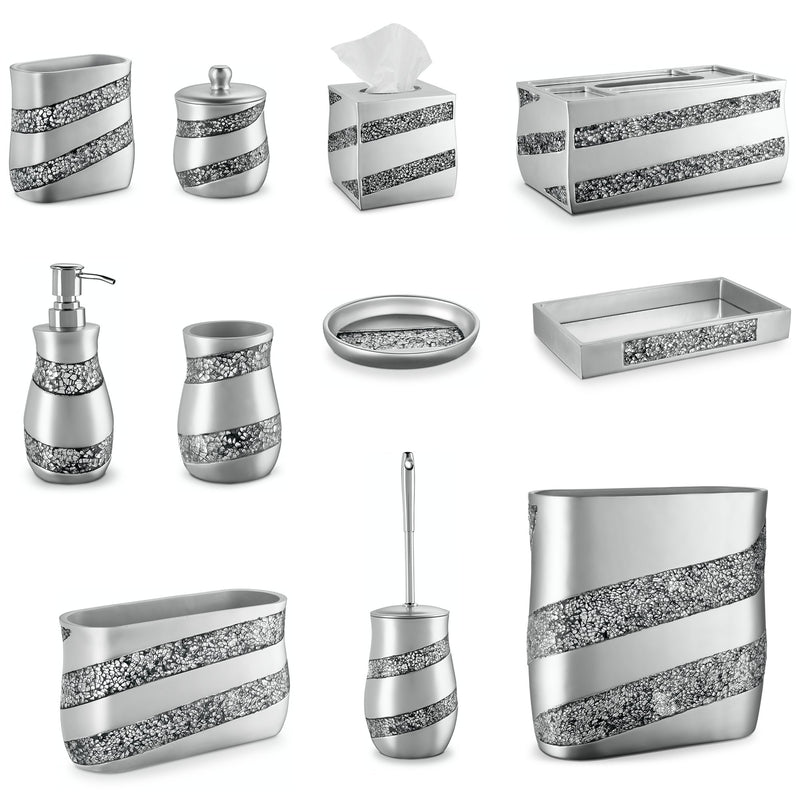 DWELLZA Silver Mosaic Bathroom Tumbler Holder (3" x 3" x 4.5") - Decorative Rinse Cup for Water- Durable Resin Design- Best Tumblers for Mouthwash/Rinsing (Silver Gray) - NewNest Australia