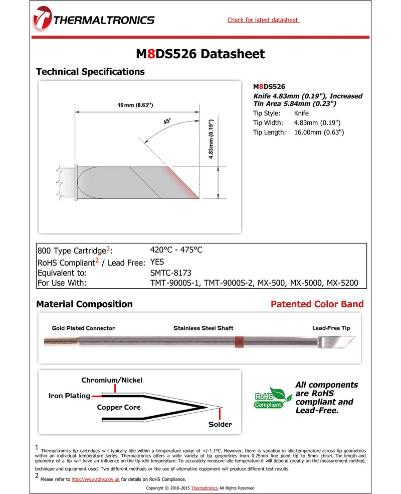 Thermaltronics M8DS526 Knife 4.83mm (0.19in), Increased Tin Area 5.84mm (0.23in) interchangeable for Metcal SMTC-8173 - NewNest Australia