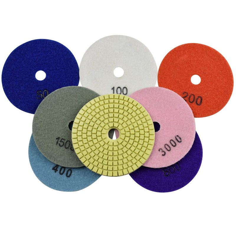 Konfor Diamond Polishing Wet Pads 4 Inch for Sanding Stone Marble Granite Countertop 7 Pieces Set Mixed Grit 50-3000 7 Pack Mixed #50-3000 - NewNest Australia