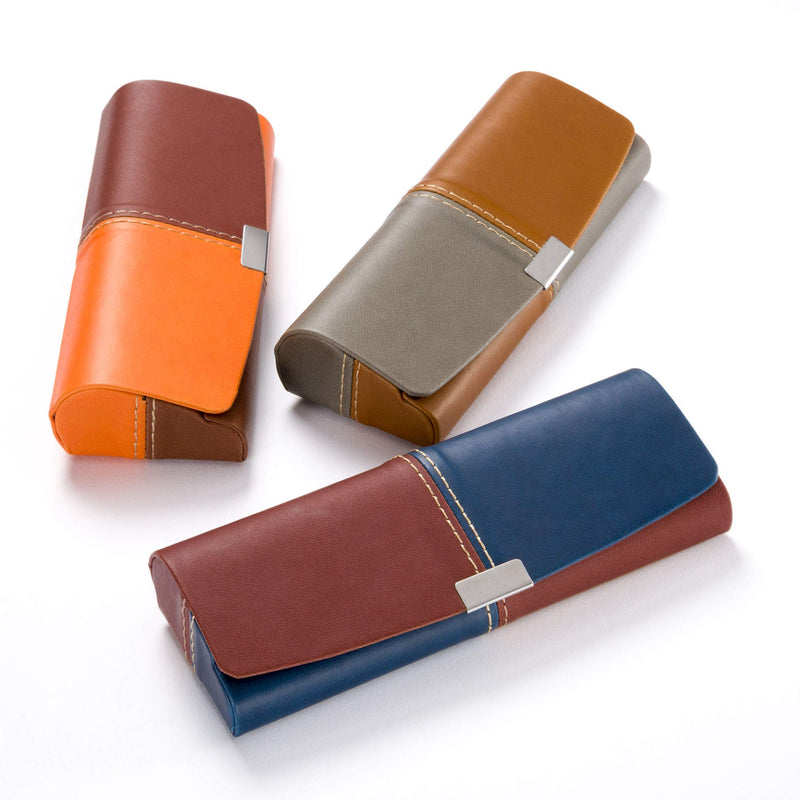 FEFI two-tone hard case glasses case in leather look blue/brown - NewNest Australia