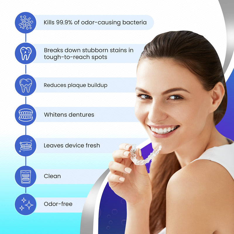 Retainer Cleaner & Denture Cleanser - 180 Effervescent Tablets - 6 Month Supply - Removes Stains, Discoloration, Odors, & Plaque - Clear Aligners, Mouth & Night Guard, All Dental/Oral Appliances - NewNest Australia