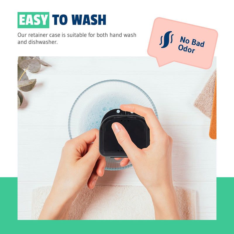 Mrs. Odonto Retainer Case - Pack of 2 - Odorless Mouth guard Case - Ventilated, Durable & Hygienic for Carrying and Protecting Braces, Dentures & Aligners - 3.14 x 3.14 x 1.1 - (Black) Black - NewNest Australia