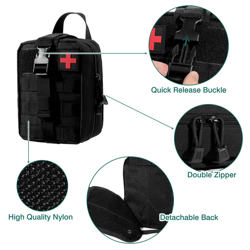 Kyrio First Aid Pouch Empty Tactical Molle Bag Medical Outdoor Package Rip-Away Emt Tool Bag For Medical Grade Package With Climbing Rescue Tools Black, Black - NewNest Australia