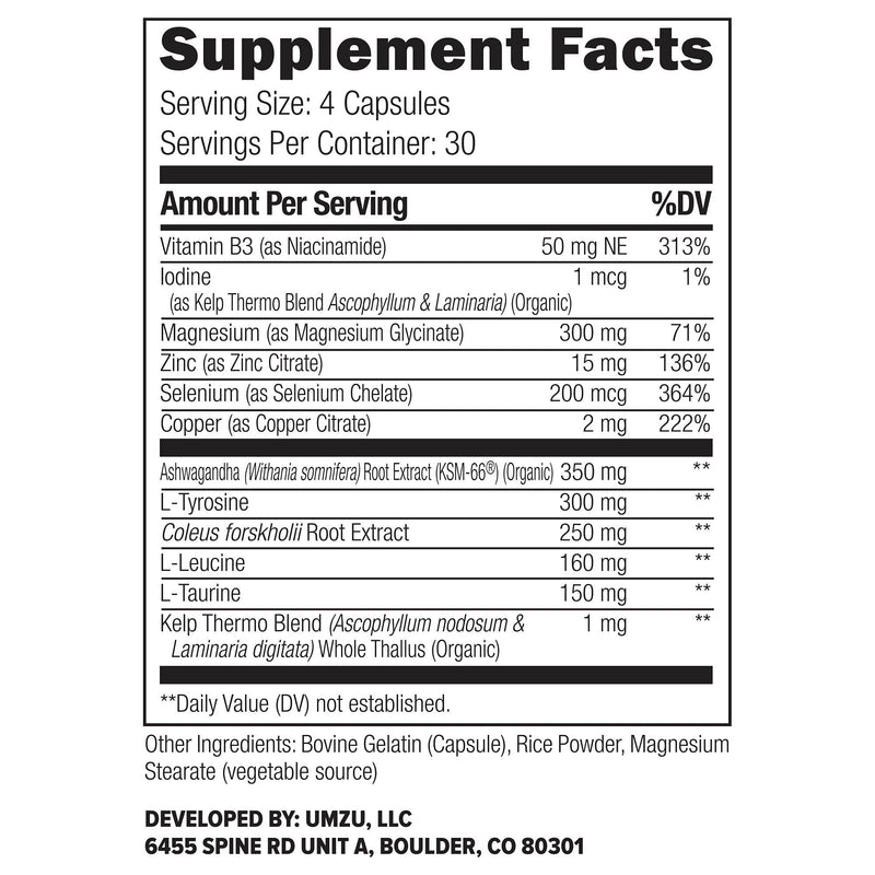 UMZU Thyrite | Advanced Thyroid Supplement to Support Healthy Thyroid Function with Magnesium, Ashwagandha, Zinc, Copper, Iodine & Selenium | 30 Servings - NewNest Australia