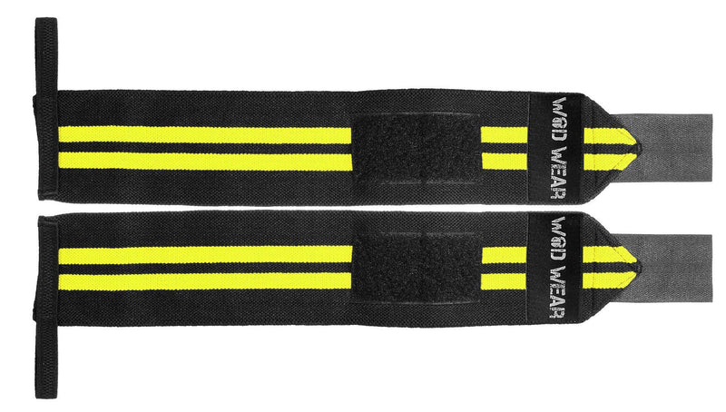 WOD Wear Elastic Wrist Wraps for Powerlifting, Strength Training, Bodybuilding, Cross Training, Olympic Weightlifting, Yoga Support - One Size Fits All - 100% Black // Yellow Stripes - NewNest Australia