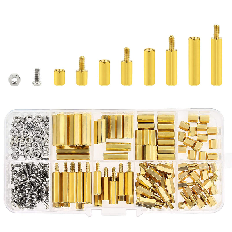HELIFOUNER 200 Pieces M2.5 Male Female Hex Brass Spacer Standoff Screw Nut Assortment Kit - NewNest Australia