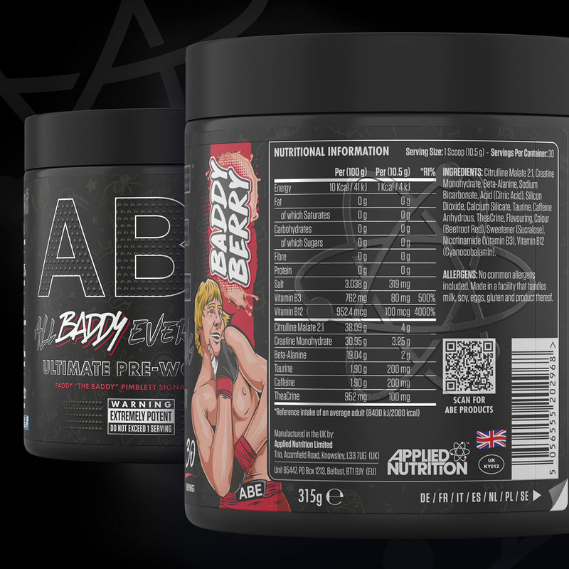 Applied Nutrition ABE Pre Workout Booster - All Black Everything Powder Energy, Physical Performance with Citrulline, Creatine, Beta Alanine, Caffeine, 315g (Baddy Berry) - NewNest Australia
