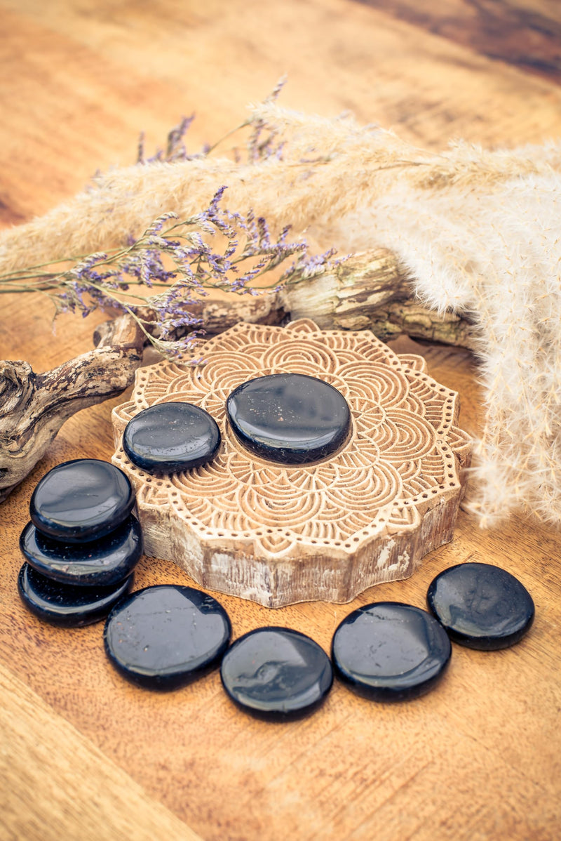 Black Tourmaline Schörl Disc Stone | Hand flatterer pocket stone | Real Gemstone Life Source Plus - NewNest Australia