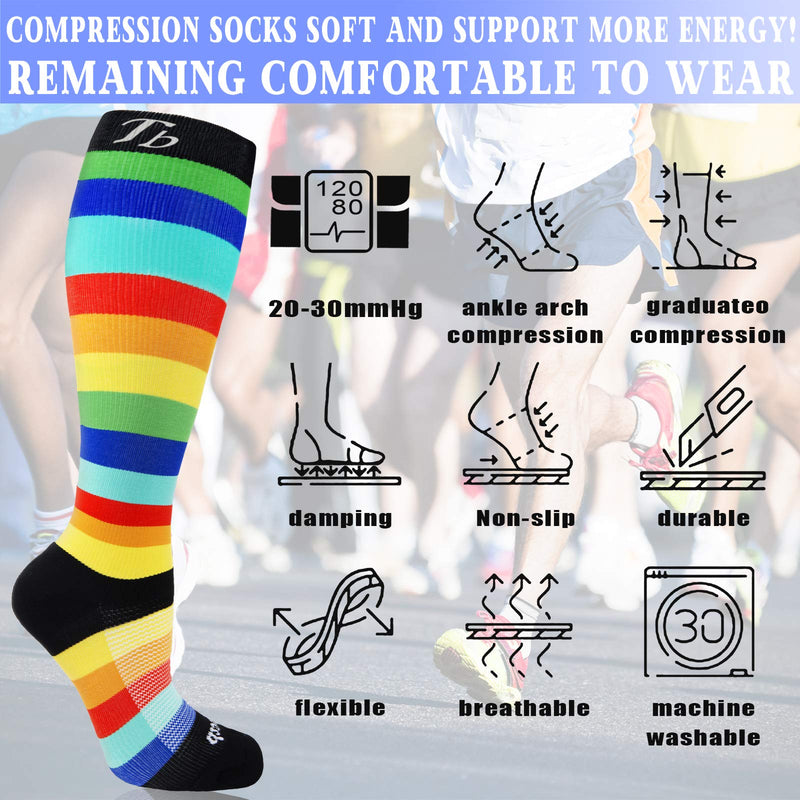 Plus size compression socks wide calf men women knee high 20-30 mmhg breathable circulation xl 2xl 3xl 4xl 5xl Rainbow Compression Socks Small - NewNest Australia