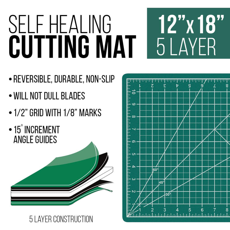US Art Supply 12" x 18" Green/Black Professional Self Healing 5-Ply Double Sided Durable Non-Slip PVC Cutting Mat Great for Scrapbooking, Quilting, Sewing and All Arts & Crafts Projects 12" x 18" - NewNest Australia