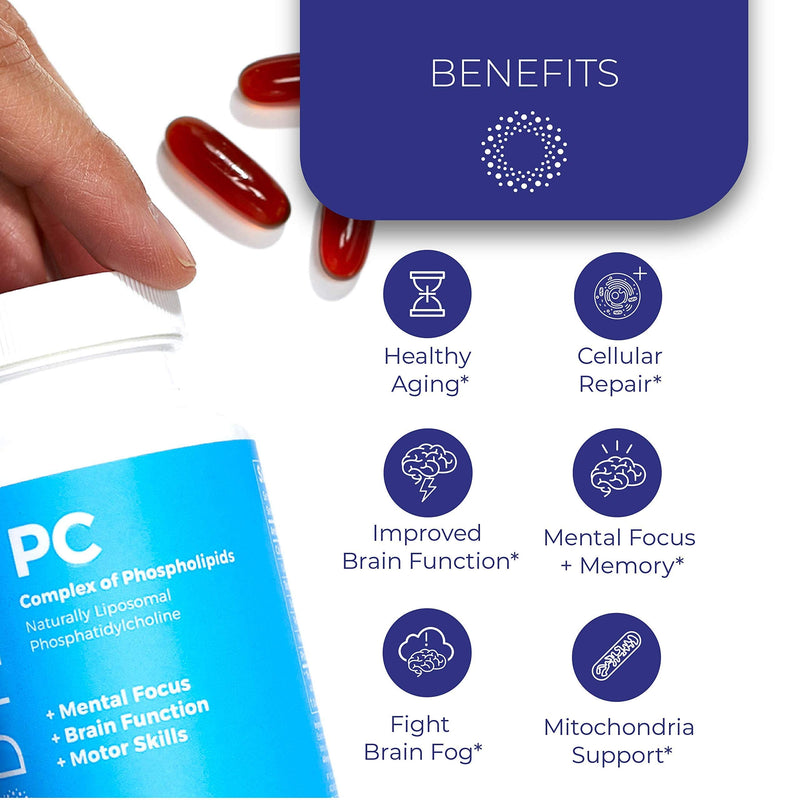 BodyBio - PC Phosphatidylcholine + Phospholipids - Liposomal for High Absorption - Optimal Brain & Cell Health - Boost Memory, Cognition, Focus & Clarity - 100% Non-GMO - 60 Softgels 60 Count (Pack of 1) - NewNest Australia