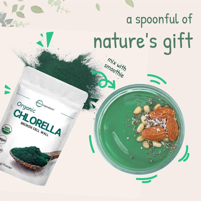 Organic Chlorella Powder, 16 Ounce (1lb), Broken Cell Wall, Rich in Vegan Proteins & Vitamins, Raw, Bulk Premium Chlorella Supplement, Vegan Friendly, Non-Irradiation 1 Pound (Pack of 1) - NewNest Australia