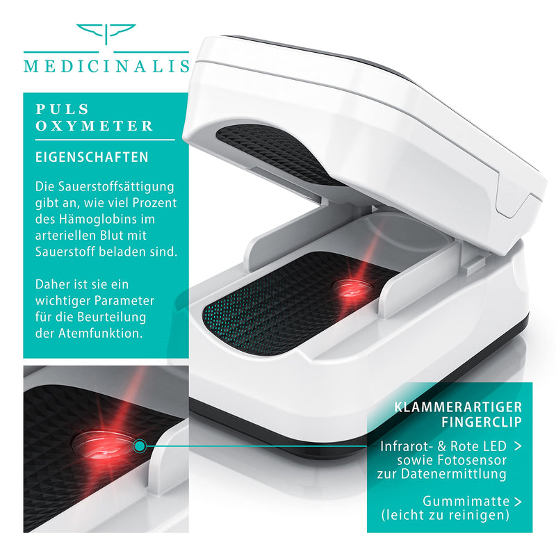 Medicinalis - Finger Pulse Oximeter - Spo2 Heart Rate Monitor - Finger Pulse Oximeter - Measurement Of Pulse And Oxygen Saturation On The Finger - Oled Display - Battery Indicator - Alarm - One Touch Operation - NewNest Australia
