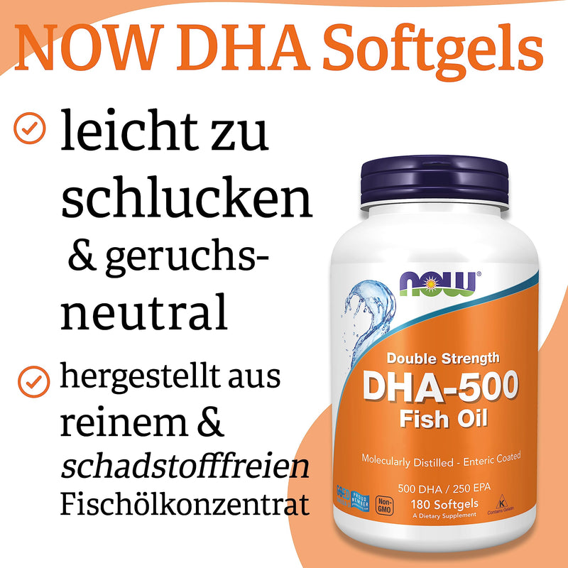Now Foods, DHA-500, double strength, 180 soft capsules, laboratory tested, fish oil, EPA, vitamin E, gluten free, non-GMO 180 pieces (pack of 1) 263.48 - NewNest Australia