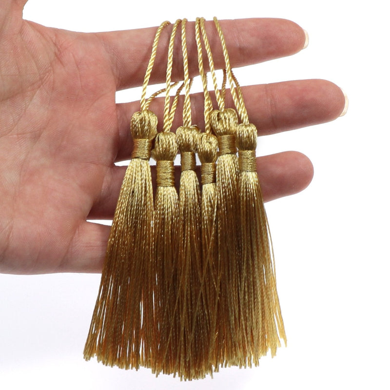 VAPKER 100 Pieces Light Gold 13cm/5-Inch Silky Handmade Soft Tassels Floss Bookmark Tassels with 2-Inch Cord Loop for Jewelry Making, DIY Projects, Bookmarks A:light Gold - NewNest Australia