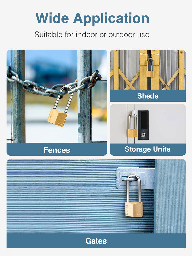 Puroma 1 Pack Keyed Padlock Waterproof Solid Brass Lock, 2.6 Inch Long Shackle for Sheds, Storage Unit School Gym Locker, Fence, Toolbox, Hasp Storage - NewNest Australia
