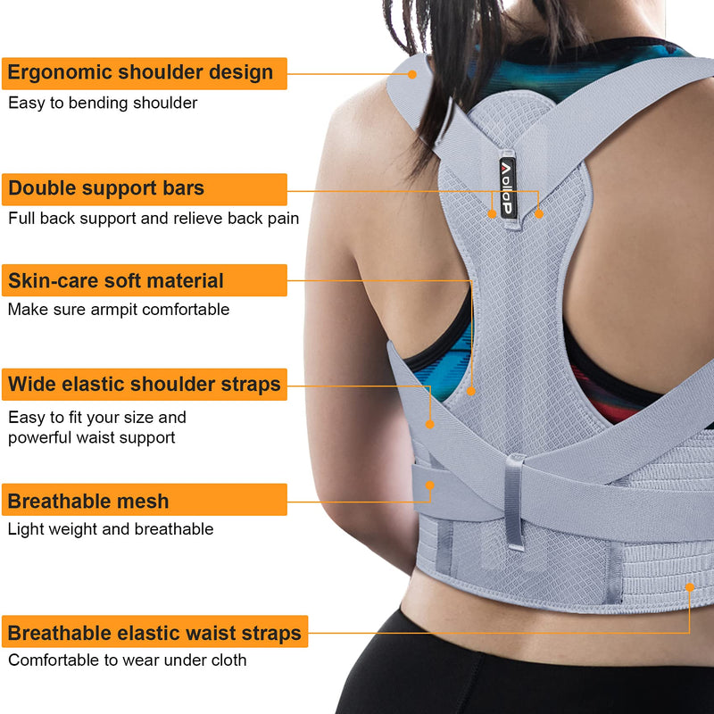 Posture Corrector Men and Women Shoulder Support -Aollop Back Support Back Brace with Breathable Adjustable Elastic Bands Support Bars Posture Improve Back Pain Association Lower Lumbar Relief-Grey Grey - NewNest Australia