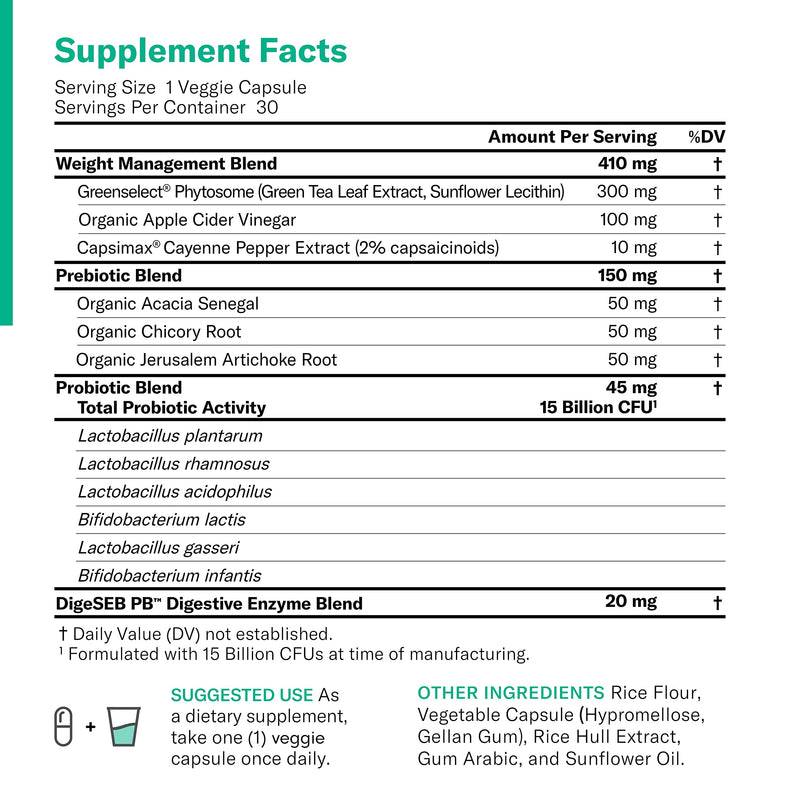 Probiotics for Weight Loss Support & Detox Cleanse - Lactobacillus Gasseri + 5 Probiotic Strains, Apple Cider Vinegar, Green Tea Extract, Cayenne - Probiotic for Women & Men - 30 Capsules - NewNest Australia