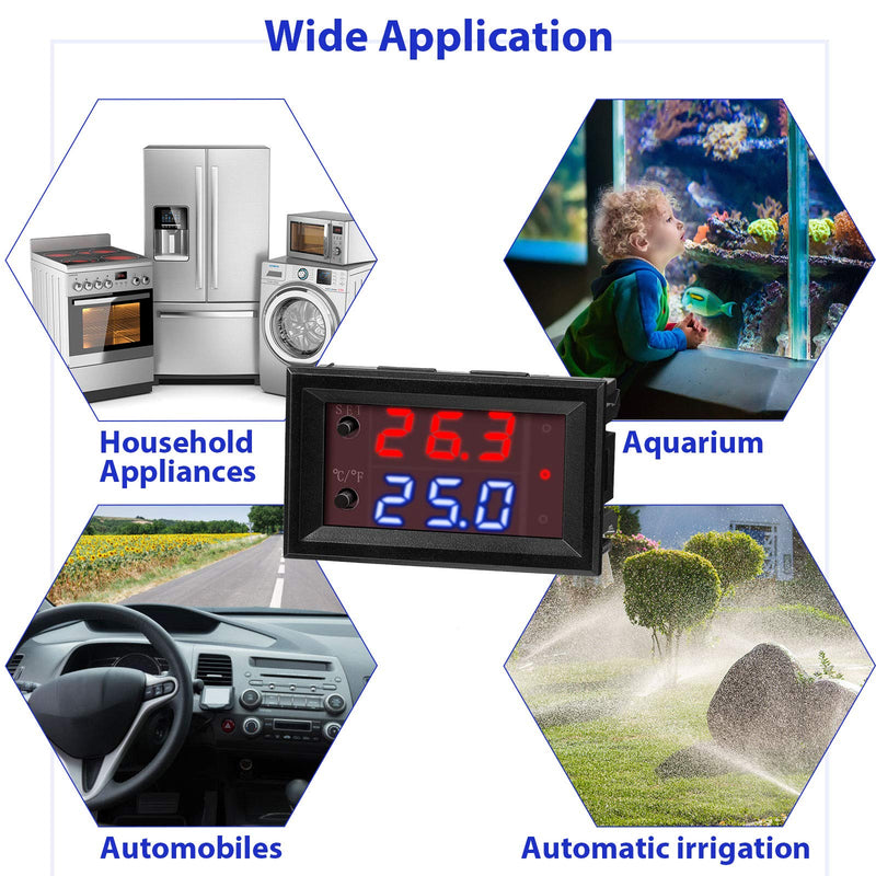 DC 12V Electronic Temperature Controller Programmable -50 to 110 Degree Celsius Heating/ Cooling Thermostat Control Switch Module NTC Waterproof Sensor Probe Dual Color LED Display Monitor (2 Pieces) 2 - NewNest Australia
