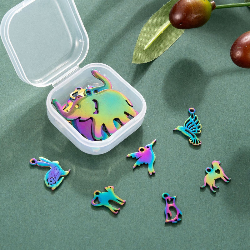 COGCHARGER 16 Pcs 8 Style Stainless Steel Filigree Charms Animal Shape Rainbow Pendants Multi Color Charms Pendants for Jewelry Earring Necklace Making - NewNest Australia