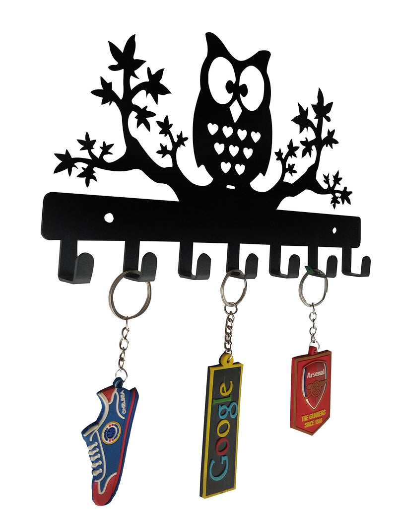 NewNest Australia - HeavenlyKraft Owl on Maple Trees Steel Key Holder, Steel Key Rack, Metal Key Cabinet, Owl Key Hanger, Medal Hanger, Leash Hanger, 10.6 X 6.15 X 0.8 INCH 