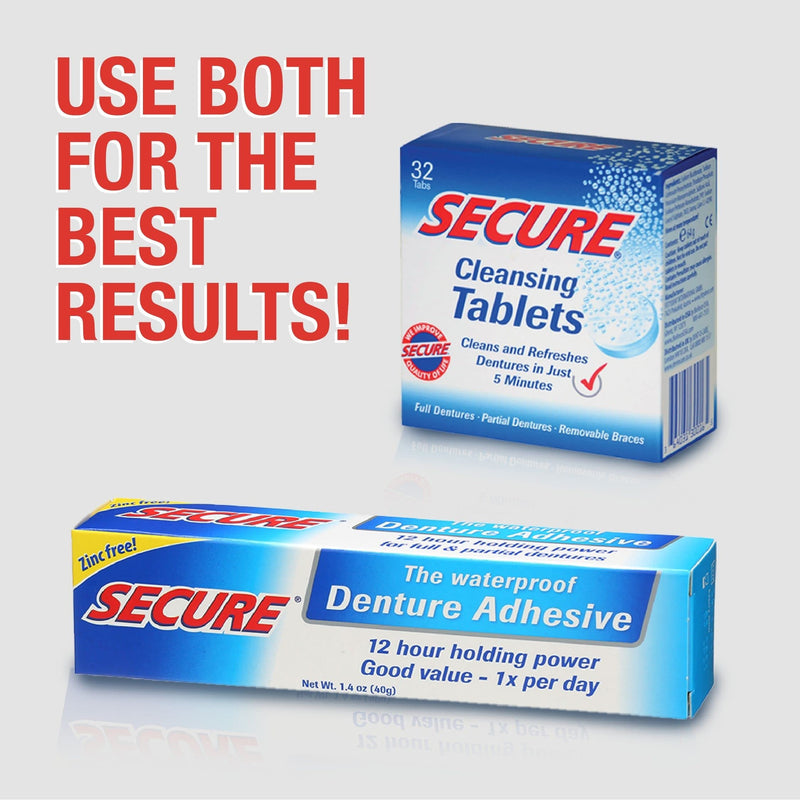Secure Waterproof Denture Adhesive - Zinc Free - Extra Strong Hold For Upper, Lower or Partials - 1.4 oz - NewNest Australia