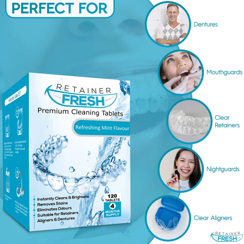 Retainer Cleaning Tablets - 36 Tablets 1 Months Supply Retainer Fresh, Brite, and Stain-Free - Retainer Cleaner Tablet, Invisalign, Mouth Guard, Dentures, Aligners 36 Count (Pack of 1) - NewNest Australia