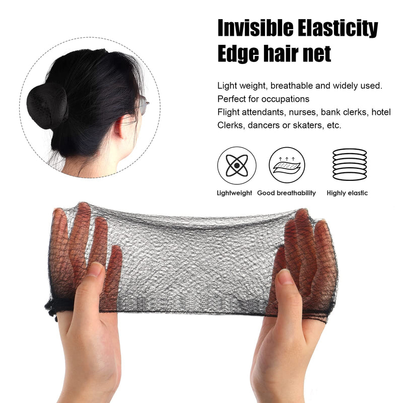 Prasacco Bun Nets,20 Pcs Individual Package Invisible Hair Nets 20 Inch Reusable Nylon Hair Nets for Buns Invisible Elastic Edge Mesh for Ballet Bun Sleeping Women Wig Black - NewNest Australia