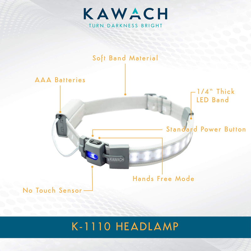 KAWACH K-1110 LED Motion Sensor Headlamp, Hands Free Ultra-Low Profile, 300 High Lumen LED Output, 220° Area Illumination, Multiple Light Modes, Great for Running, Cycling, Hiking, AAA Battery Powered - NewNest Australia