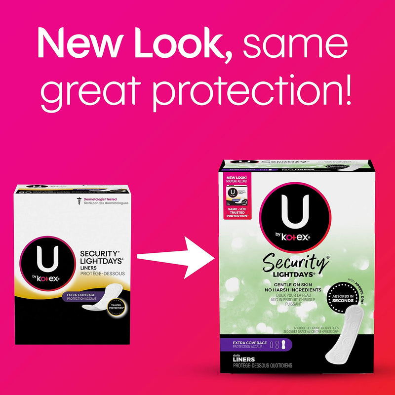 U by Kotex Security Lightdays Panty Liners, Light Absorbency, Extra Coverage, Unscented, 112 Count Extra-Coverage (112 Count) - NewNest Australia
