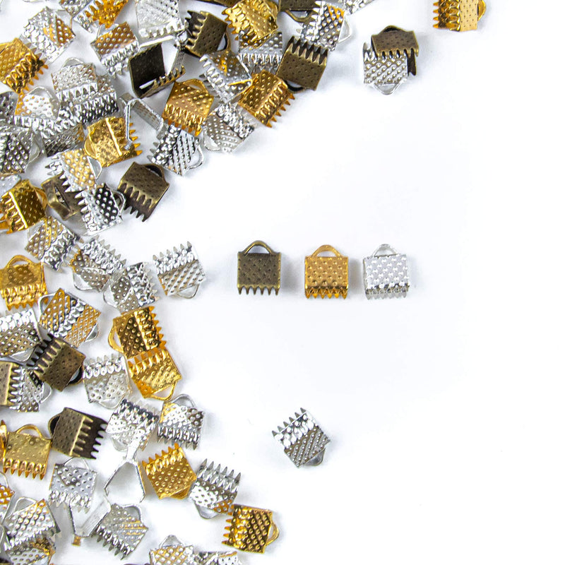 AUEAR, 500 Pack Iron Ribbon Ends Bookmark Pinch Crimp Clamp Findings Cord End Fastener Clasps for Leather Suede Jewelry Making 6mm - NewNest Australia