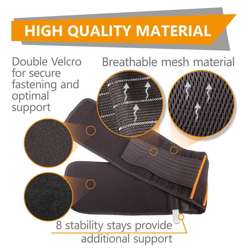 Back Support Belt Back Strap With Stabilizing Rods For Pain Reduction And Posture Correction, Adjustable Back Support For Men And Women With 8 Rib Stiffs, Height 18 Cm, Black, Large - NewNest Australia