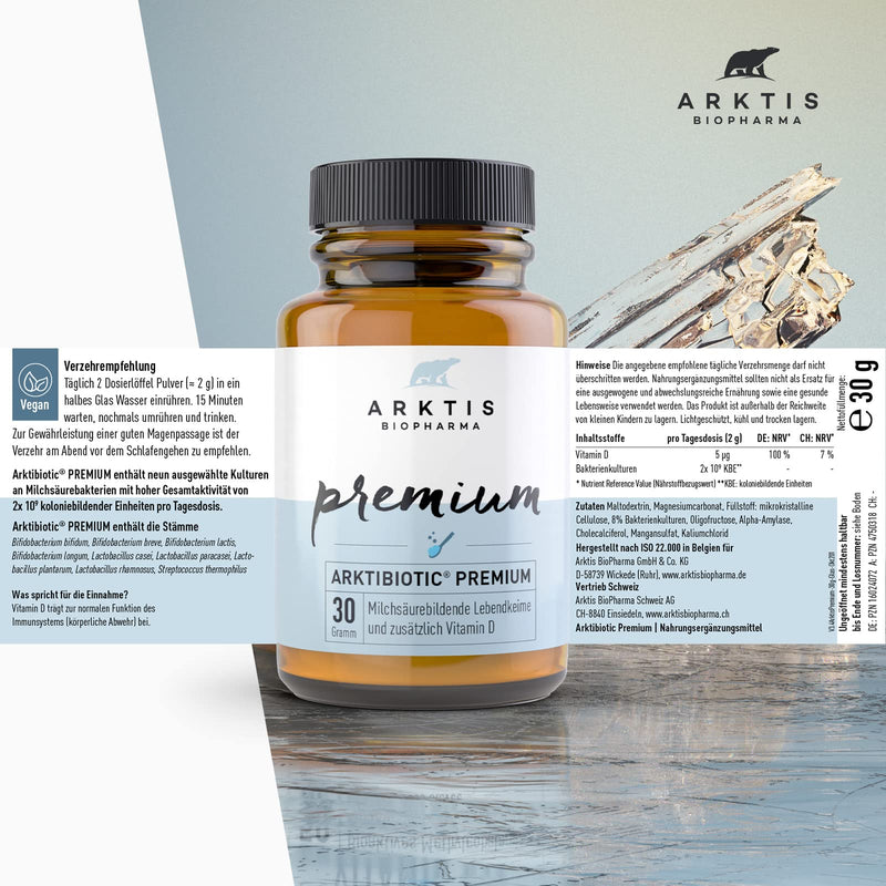 Arktis Biopharma Arktibiotic Premium Powder 30G Selected Lactic Acid Bacteria And Vitamin D, Laboratory Tested, Ideal For Immune System And Gut Flora Support - NewNest Australia