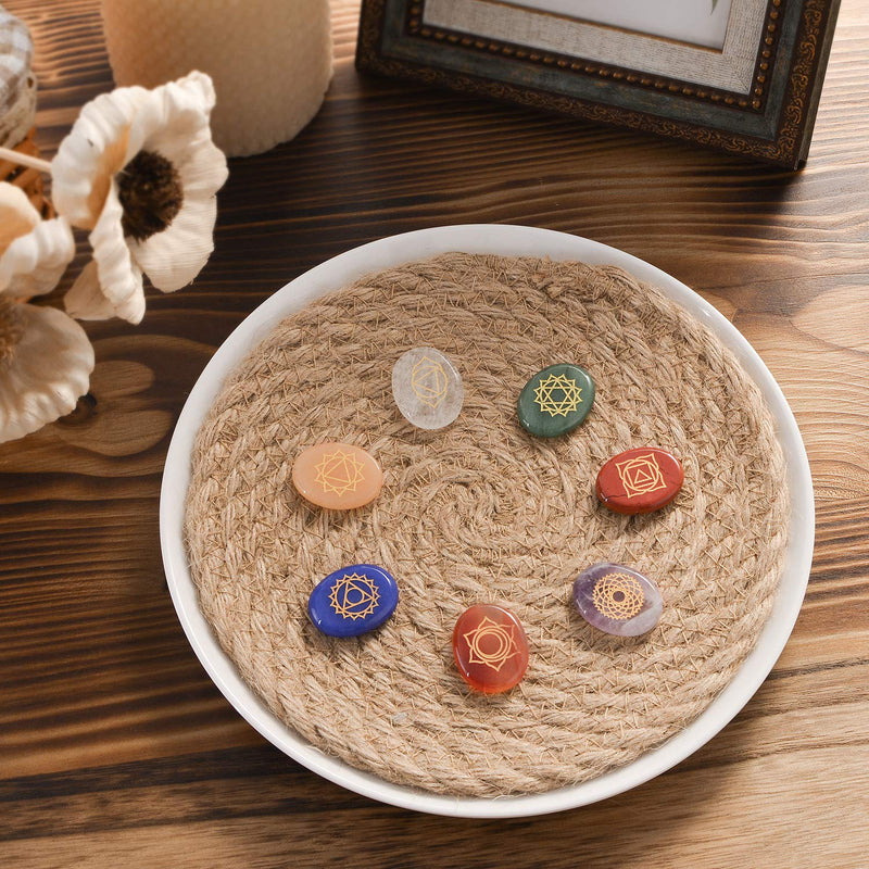 Hivexagon Natural Healing Chakra Stones, Set of 7 Worry Stones with Symbols, Reiki & Energy Healing Crystals for Meditation, Concentration, Spiritual Growth, Stress Relief - NewNest Australia