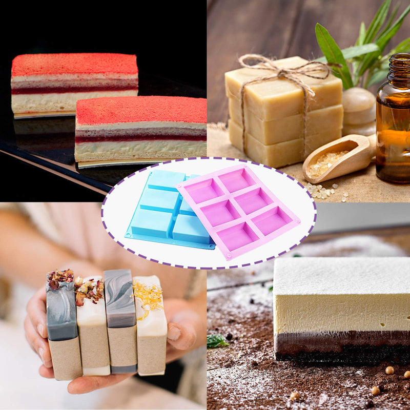 Silicone Soap Molds,6 Cavities Rectangle Silicone Molds for Homemade Craft Soap Mold, Cake Mold, Chocolate Mold ＆ Ice Cube Tray -Molds Set of 3(Blue & Purple& Pink). - NewNest Australia