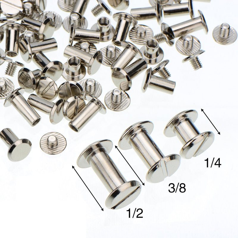 TecUnite 75 Pieces Screw Post Metal Chicago Screws Binding Screw Leather Screw Nail Rivet Button Solid Belt Tack Screw, 1/4, 3/8 and 1/2 Inch, Silvery - NewNest Australia