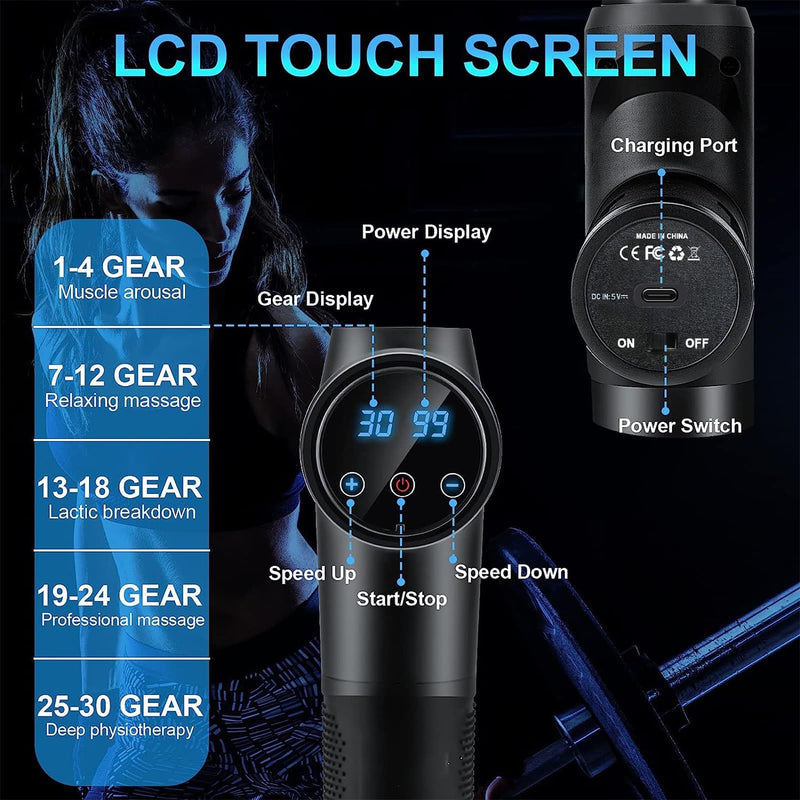 Massage Gun, Muscle Percussion Massager With 30 Speeds, Quiet Hand Massager, Massage Gun With Lcd Touch Screen, 10 Heads, Massage Gun For Shoulder, Body, Back, Relaxation (1) - NewNest Australia