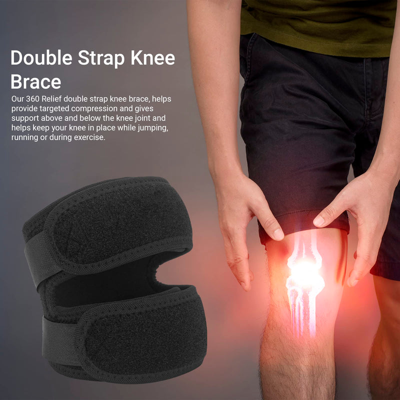 360 RELIEF - Patella Tendon Knee Support Double Strap Brace | Joint Pain, Arthritis, Meniscus Tear, Tendonitis, Running, Ligament Injury | Black for Men and Women with Mesh Laundry Bag | One Size - NewNest Australia