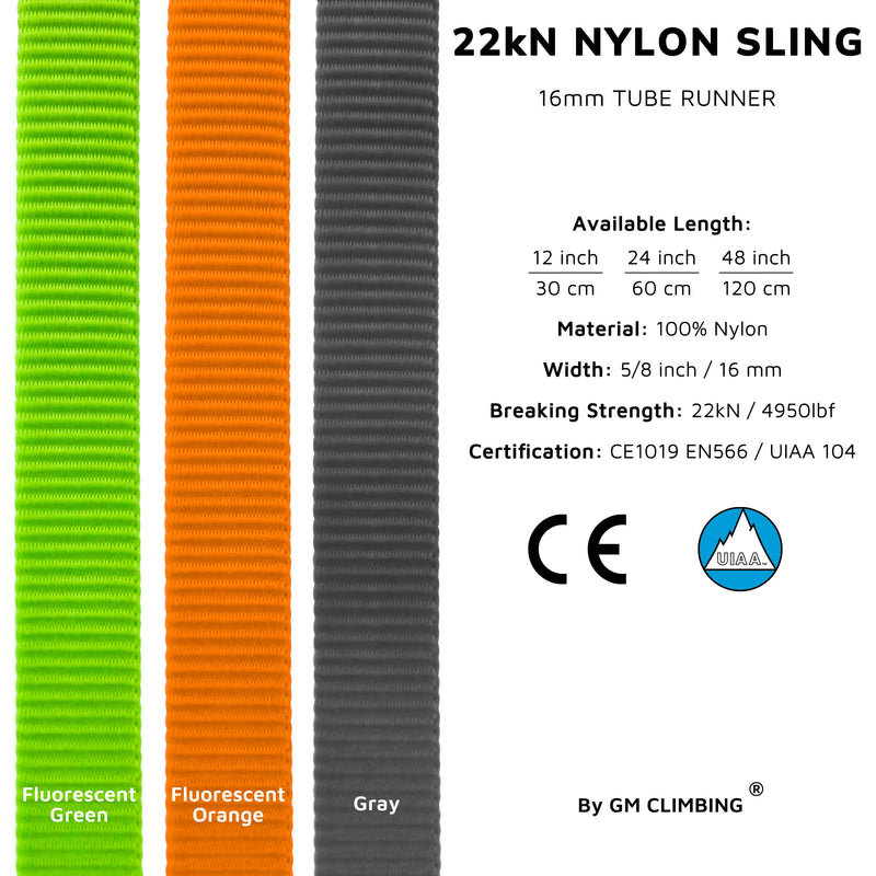 GM CLIMBING 16mm Nylon Sling Runner 22kN / 4950lbf CE UIAA Certified Gray 60cm / 24inch | Pack of 3 - NewNest Australia
