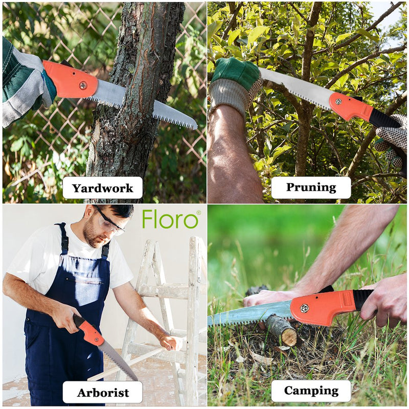 FLORO Folding Hand Saw, 7 Inches Blade, Manganese Steel Folding Trim Pruner with Safety Lock, Convenient, Lightweight Gardening Tool, Non-Slip Ergonomic Handle, Ideal for Tree, Shrubs, Twigs Pruning - NewNest Australia