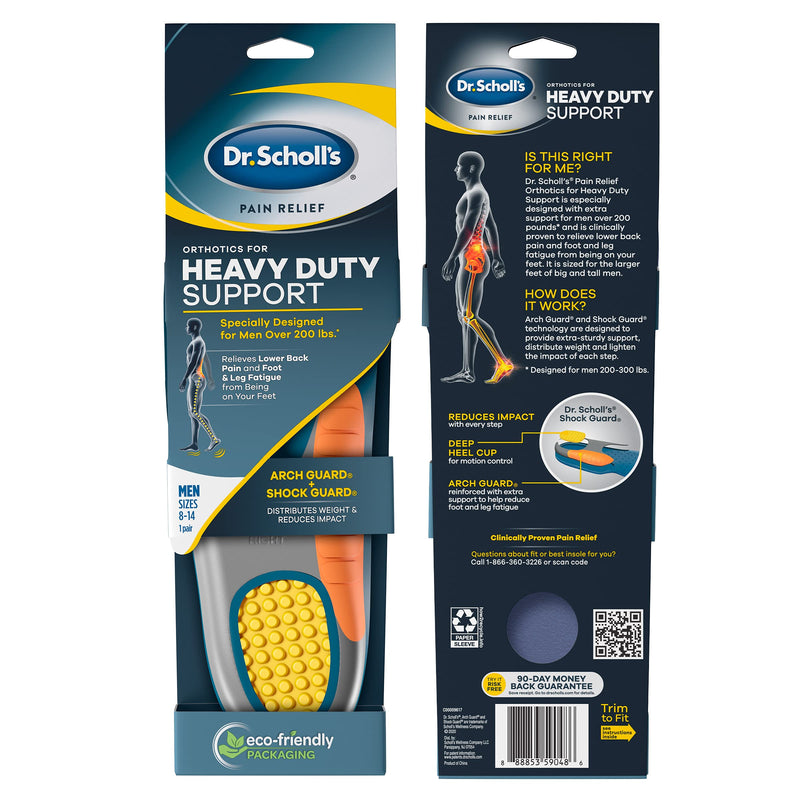 Dr. Scholl's Heavy Duty Support Pain Relief Orthotics, Designed for Men over 200lbs with Technology to Distribute Weight and Absorb Shock with Every Step (for Men's 8-14) - 1 Count (Pack of 1) - NewNest Australia